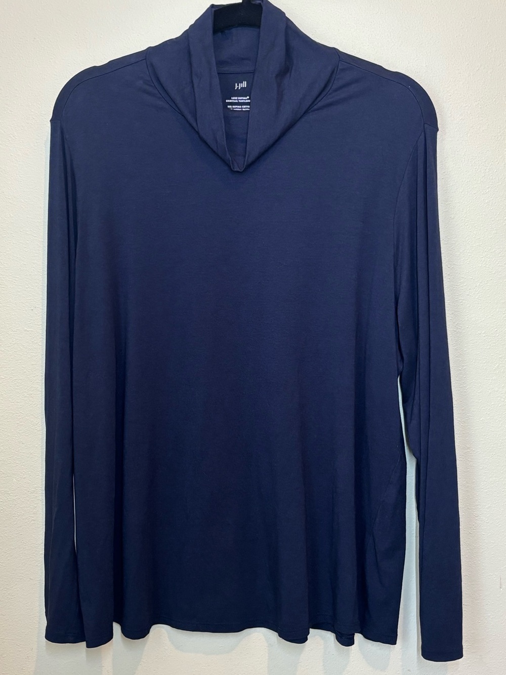 J. Jill Navy Long-Sleeve Funnel Turtle Neck Layering Top, XL, Supima Cotton!